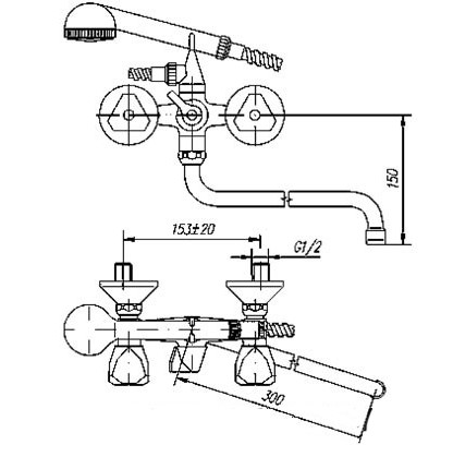 Смеситель для ванны с душем чертеж